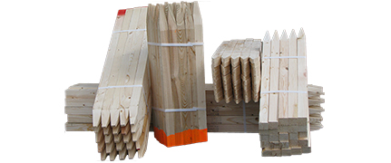 Wood Stakes: grade stakes, survey stakes, tree stakes, landscaping stakes, and forming stakes